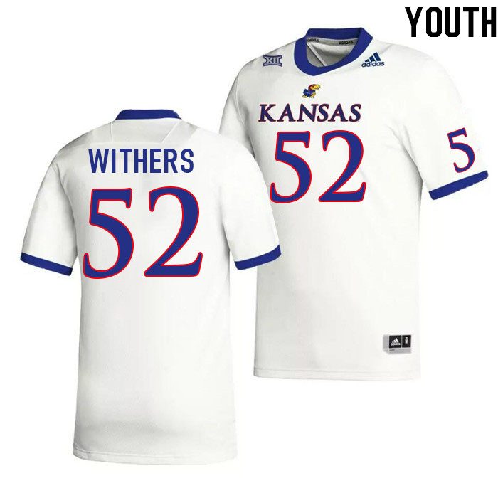 Youth #52 D.J. Withers Kansas Jayhawks College Football Jerseys Stitched Sale-White
